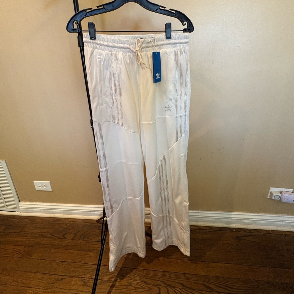 adidas x Danielle Cathari Cream Satin Track Pants with Blue Tag